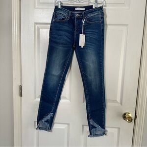 KanCan Dark Blue Skinny Jeans with Frayed Hem